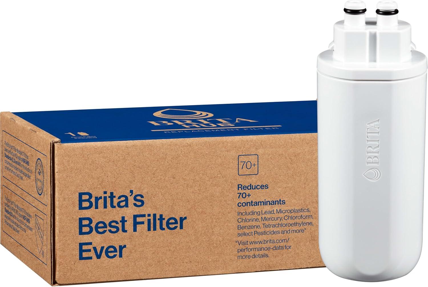 imageBrita Hub Replacement Water Filter BPAFree Replaces 900 Plastic Water Bottles Lasts Six Months or 120 Gallons Includes 1 Filter Kitchen Essential White1 Count