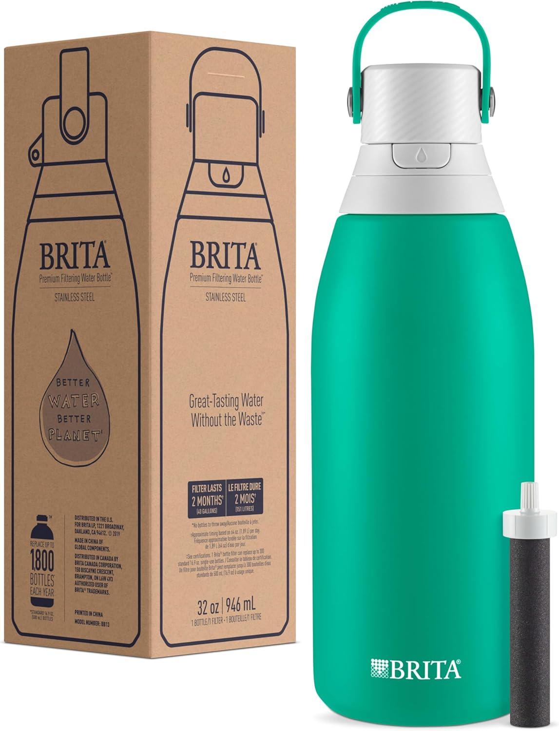 imageBrita Insulated Filtered Water Bottle with Straw Reusable Stainless Steel Metal Blue Jay 20 OunceJade