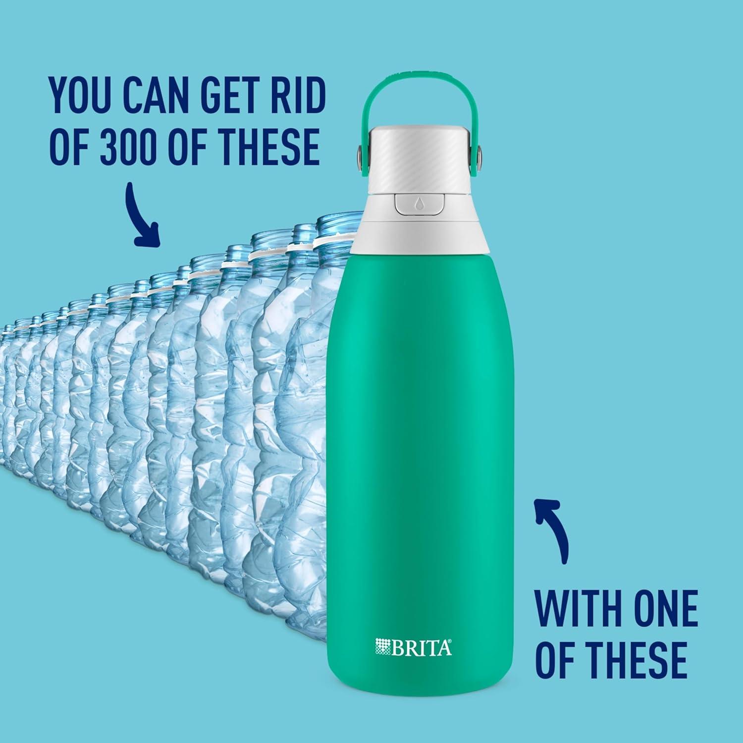 imageBrita Insulated Filtered Water Bottle with Straw Reusable Stainless Steel Metal Blue Jay 20 OunceJade