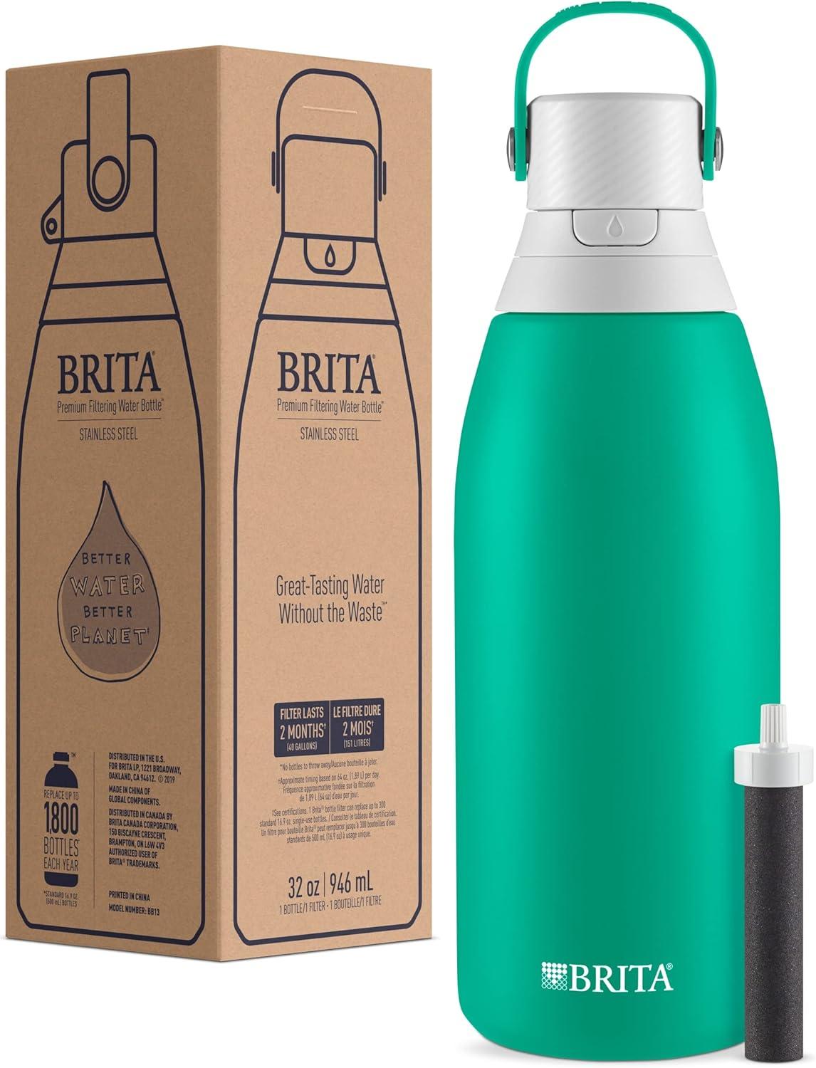 imageBrita Insulated Filtered Water Bottle with Straw Reusable Stainless Steel Metal Blue Jay 20 OunceJade