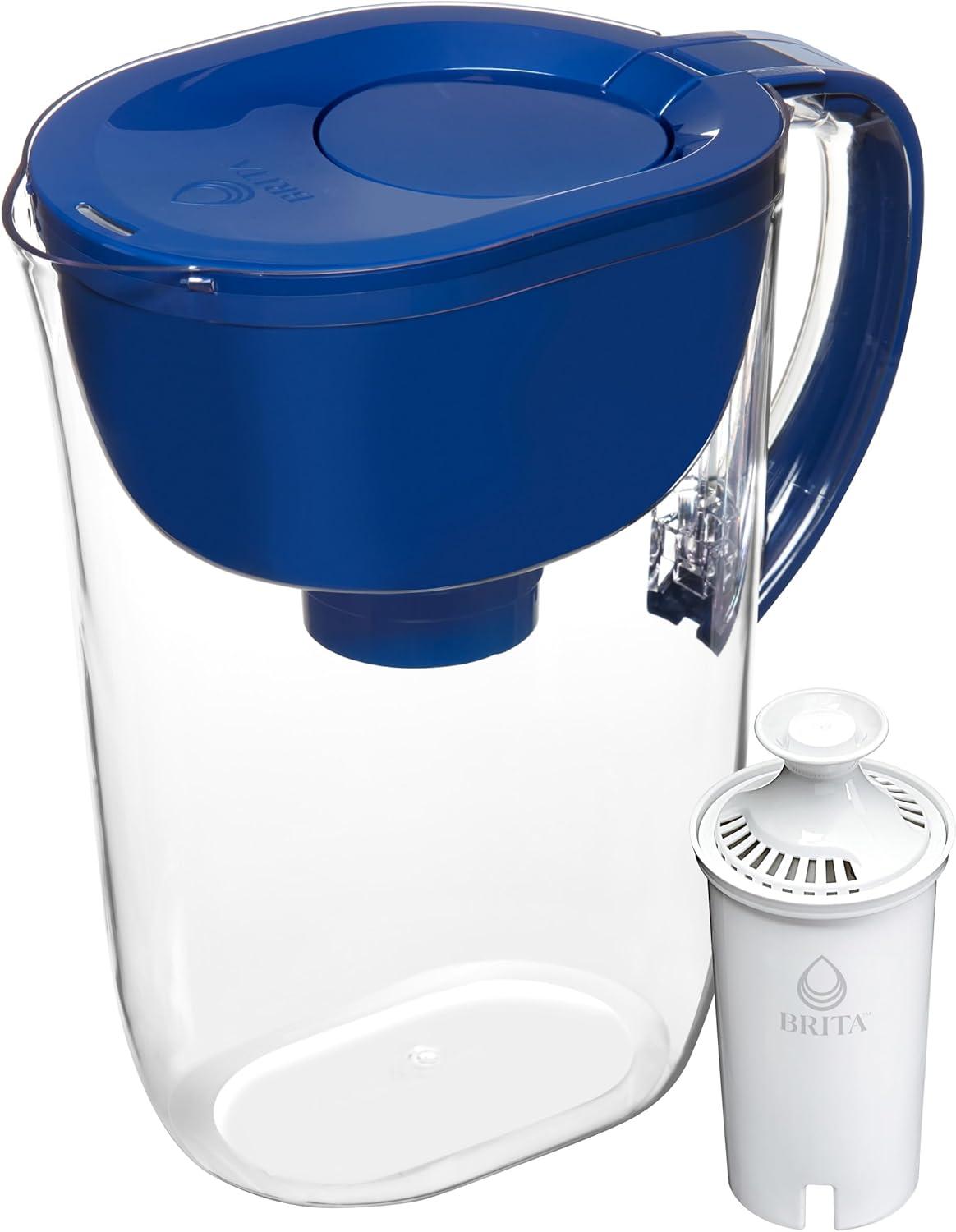 imageBrita Large Water Filter Pitcher for Tap and Drinking Water with SmartLight Change Indicator Includes 1 Standard Filter BPAFree Lasts 2 Months 10Cup Capacity Mazarine Blue
