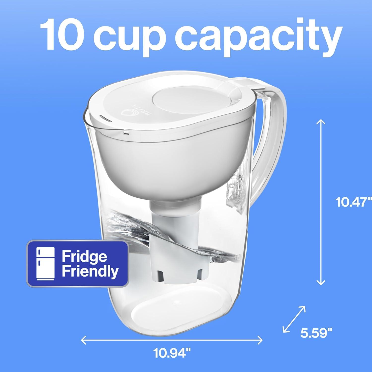 imageBrita Large Water Filter Pitcher for Tap and Drinking Water with SmartLight Change Indicator Includes 1 Standard Filter BPAFree Lasts 2 Months 10Cup Capacity Stretch Limo BlackWhite