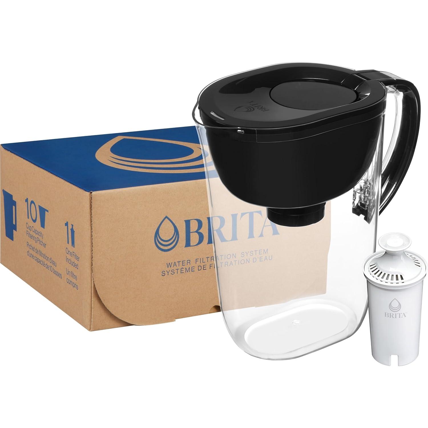 imageBrita Large Water Filter Pitcher for Tap and Drinking Water with SmartLight Change Indicator Includes 1 Standard Filter BPAFree Lasts 2 Months 10Cup Capacity Stretch Limo BlackBlack