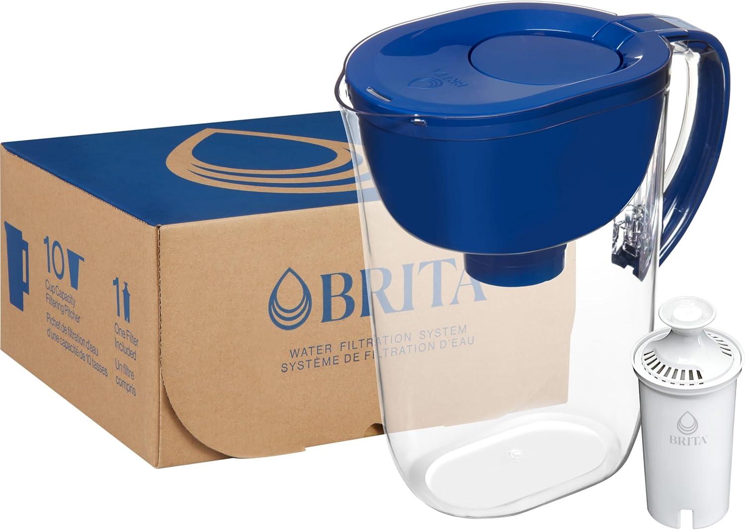 imageBrita Large Water Filter Pitcher for Tap and Drinking Water with SmartLight Change Indicator Includes 1 Standard Filter BPAFree Lasts 2 Months 10Cup Capacity Mazarine Blue