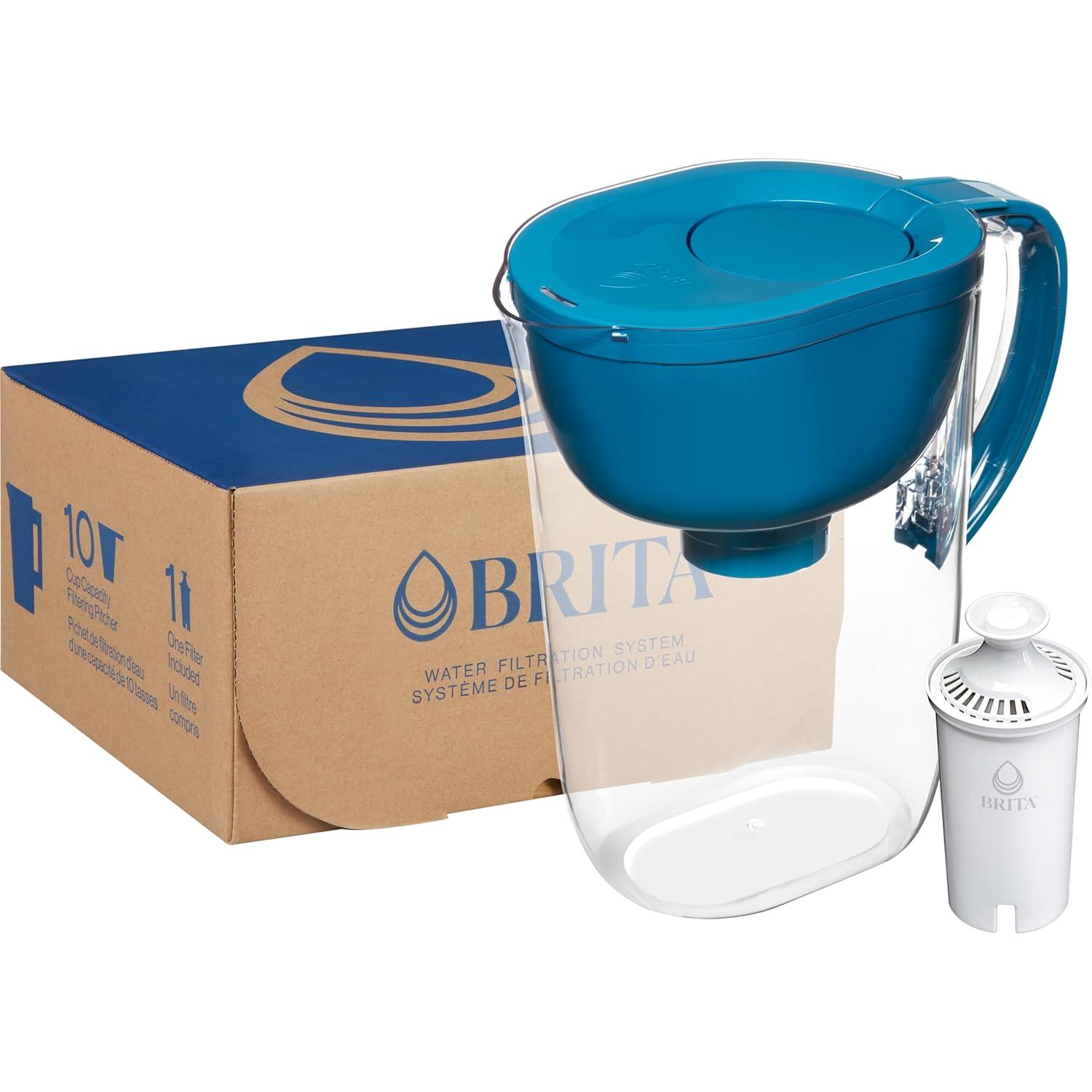 imageBrita Large Water Filter Pitcher for Tap and Drinking Water with SmartLight Change Indicator Includes 1 Standard Filter BPAFree Lasts 2 Months 10Cup Capacity Stretch Limo BlackTeal