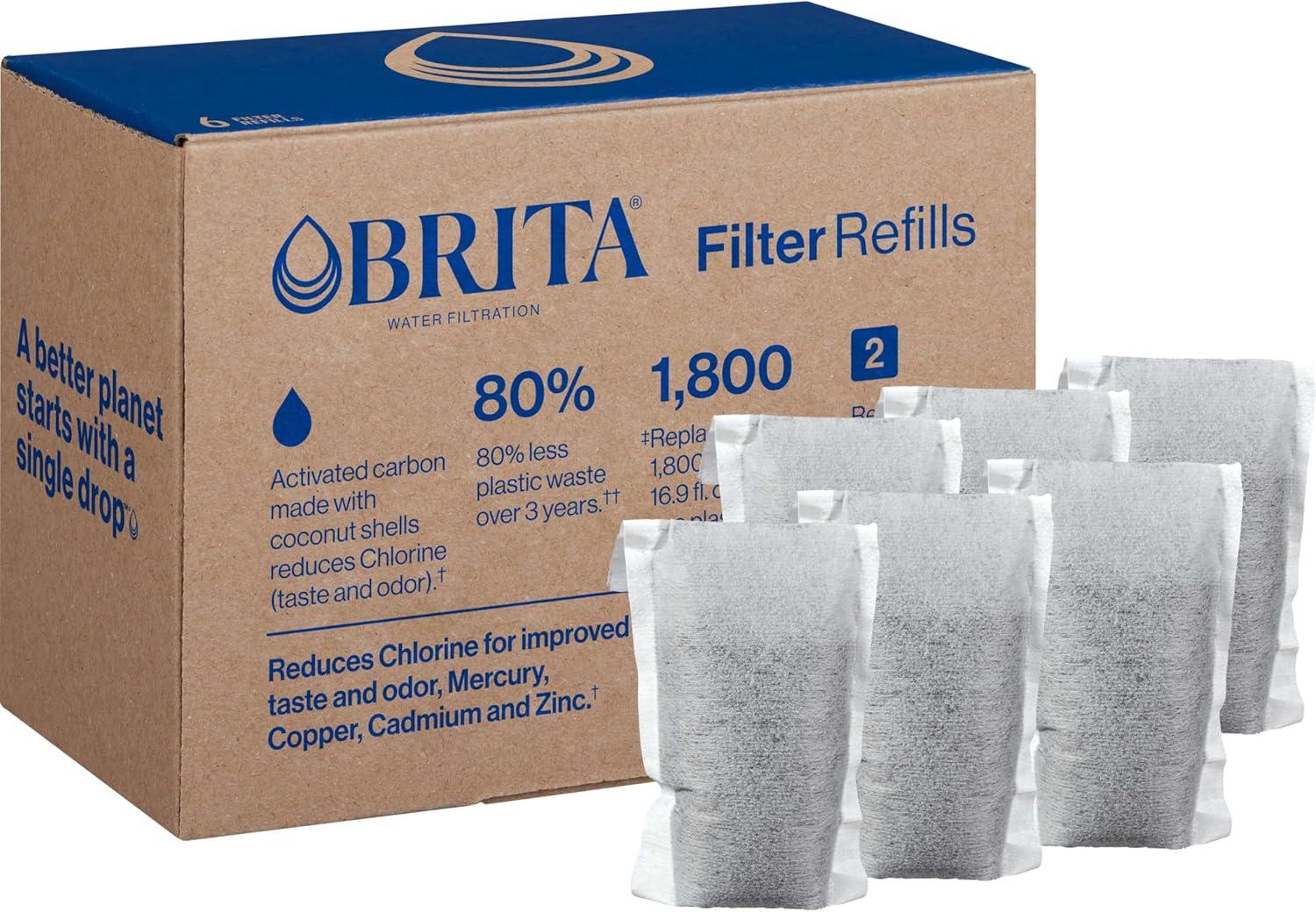 imageBrita Refillable Water Filter Refill Packs for Pitchers and Dispensers BPAFree 80 Less Plastic Each Lasts Two Months For Use with Refillable Shell Sold Separately 3 Filters6 Refills