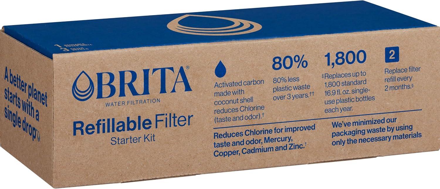 imageBrita Refillable Water Filter Refill Packs for Pitchers and Dispensers BPAFree 80 Less Plastic Each Lasts Two Months For Use with Refillable Shell Sold Separately 3 Filters1 Filter Shell  3 Refills