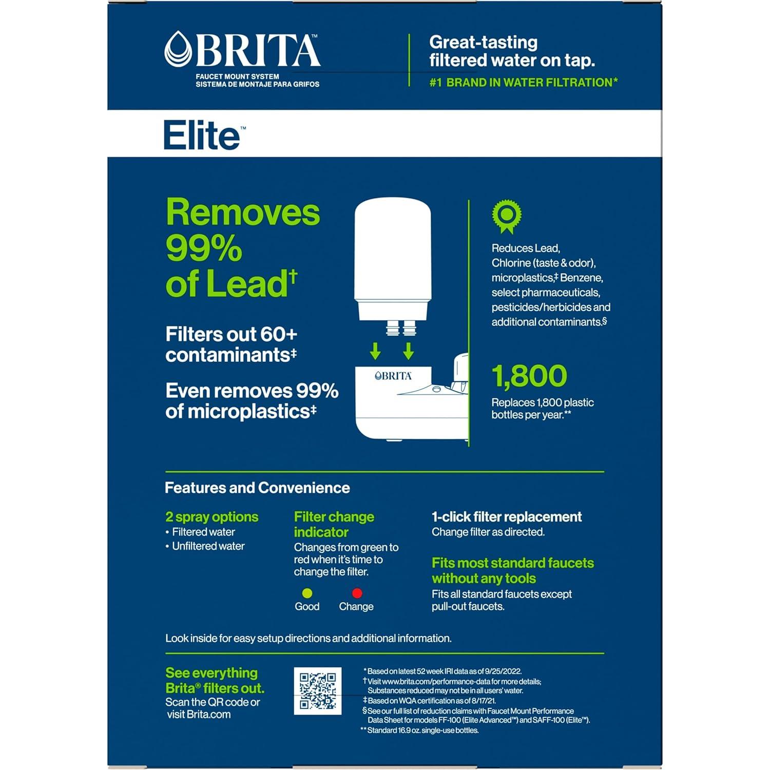 imageBrita Replacement Water Filter for Faucet Mount Removes 99 of Lead Sink Filtration System Chrome 3 Count1 ct