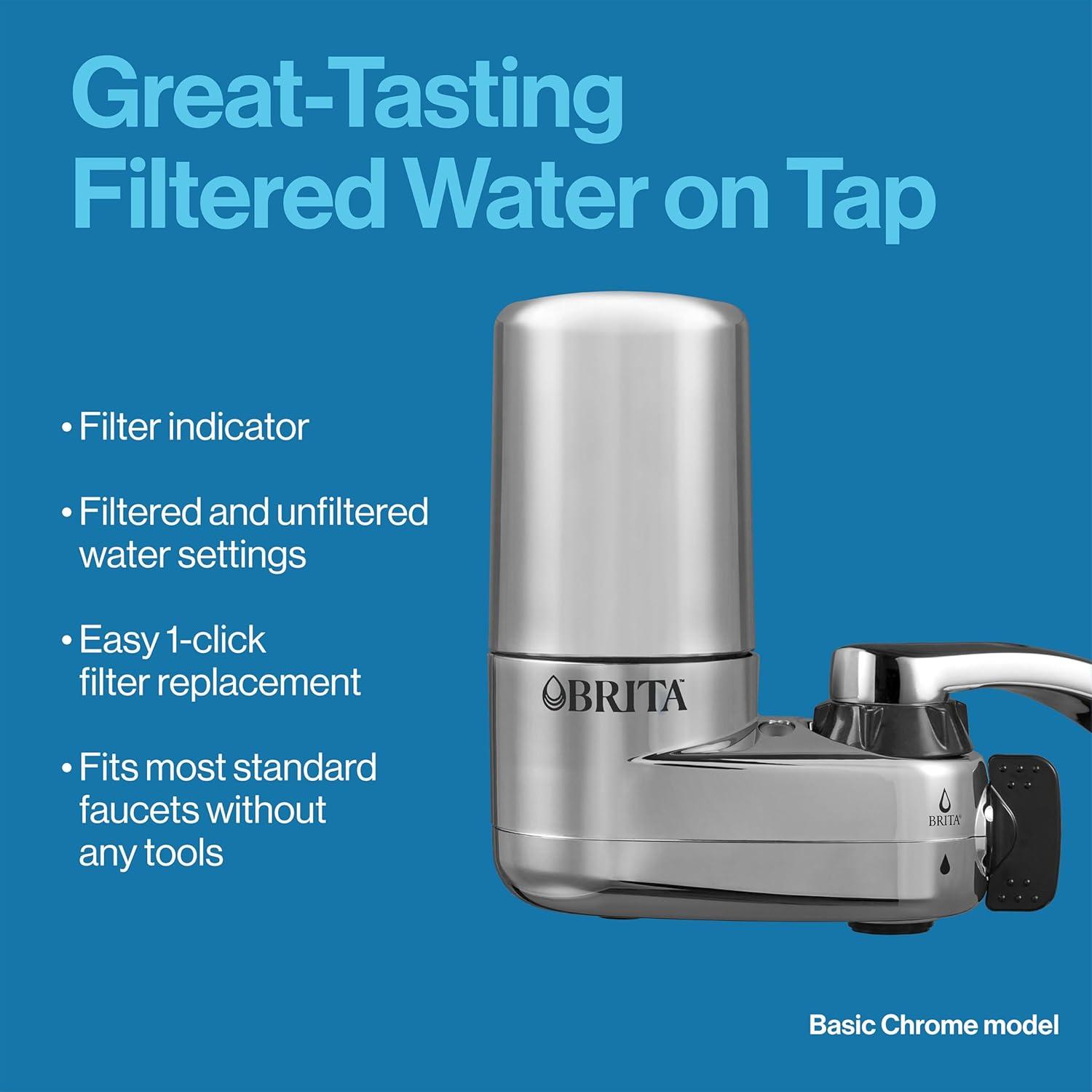 imageBrita Replacement Water Filter for Faucet Mount Removes 99 of Lead Sink Filtration System Chrome 3 Count1 ct