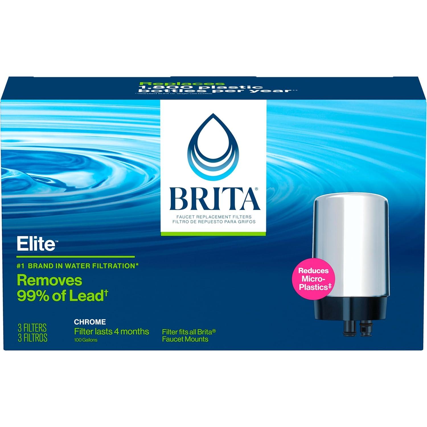 imageBrita Replacement Water Filter for Faucet Mount Removes 99 of Lead Sink Filtration System Chrome 3 Count3 ct