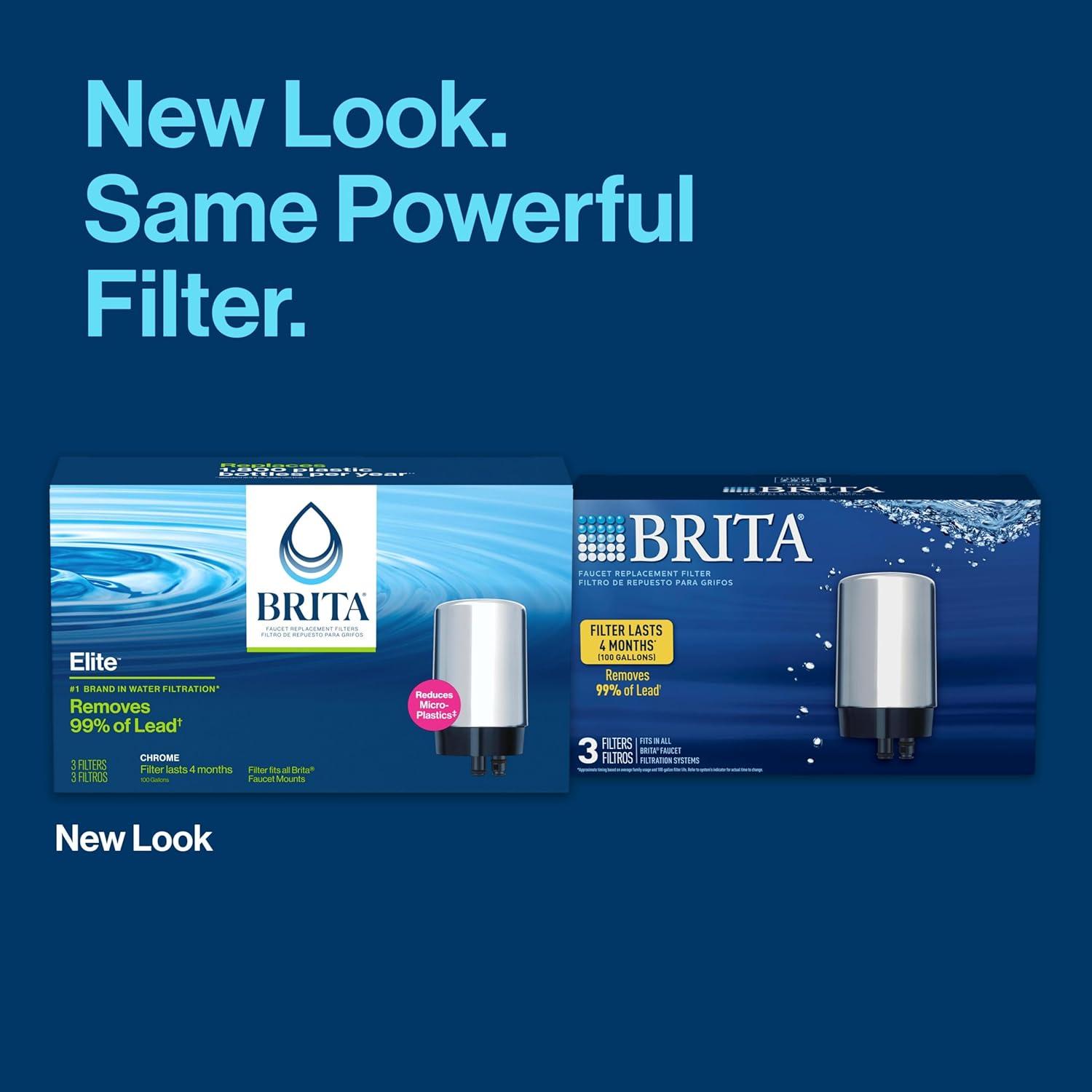 imageBrita Replacement Water Filter for Faucet Mount Removes 99 of Lead Sink Filtration System Chrome 3 Count3 ct