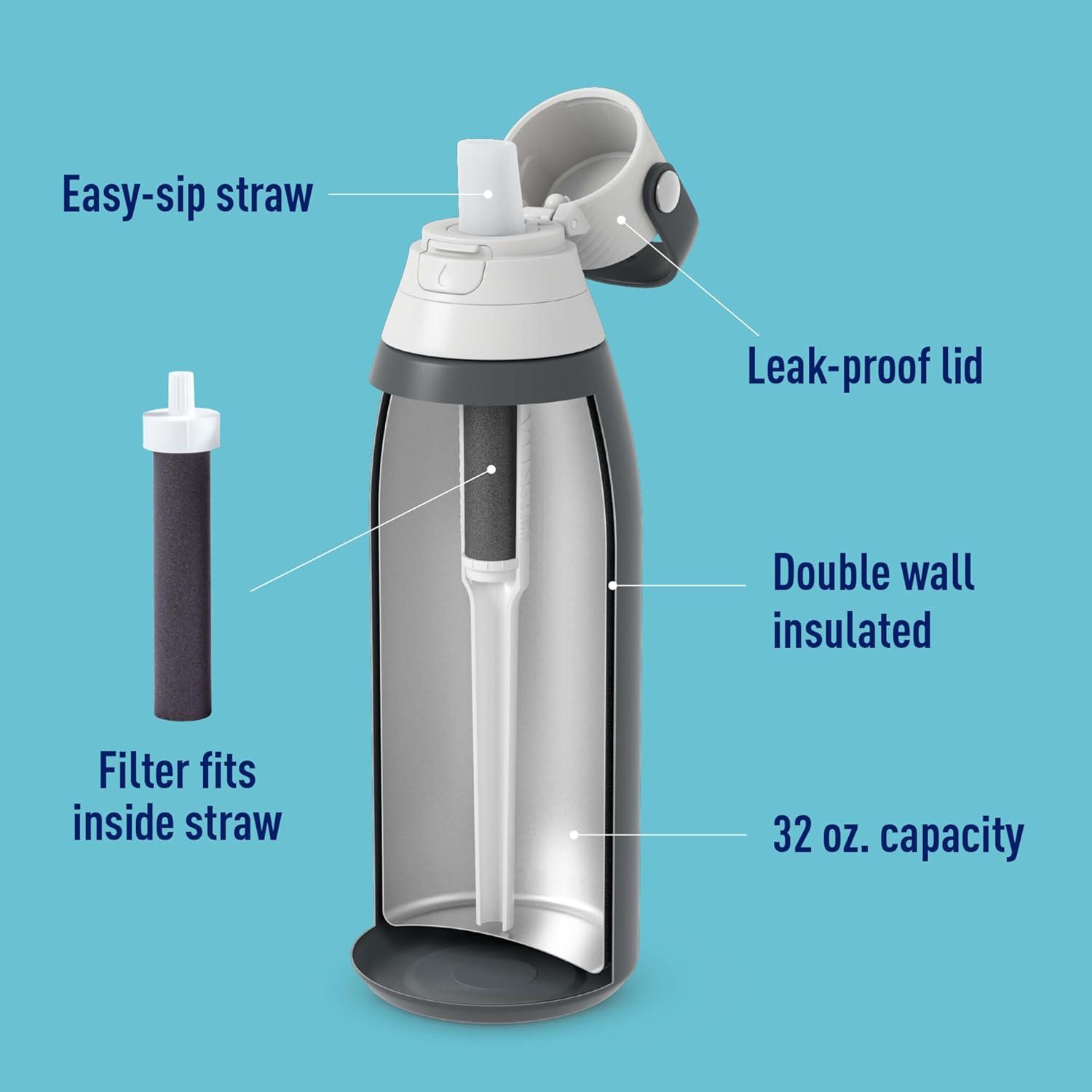 imageBrita Stainless Steel Premium Filtering Water Bottle BPAFree Reusable Insulated Replaces 300 Plastic Water Bottles Filter Lasts 2 Months or 40 Gallons Includes 1 Filter Carbon  32 oz32 Ounces