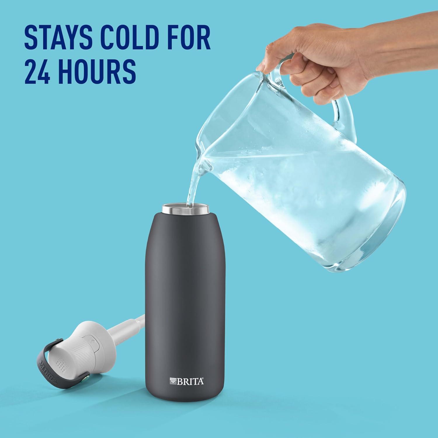 imageBrita Stainless Steel Premium Filtering Water Bottle BPAFree Reusable Insulated Replaces 300 Plastic Water Bottles Filter Lasts 2 Months or 40 Gallons Includes 1 Filter Carbon  32 oz32 Ounces