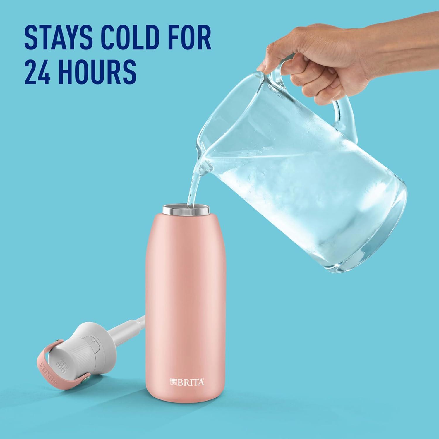 imageBrita Stainless Steel Premium Filtering Water Bottle BPAFree Reusable Insulated Replaces 300 Plastic Water Bottles Filter Lasts 2 Months or 40 Gallons Includes 1 Filter Rose  32 oz32 Ounces Pack of 12