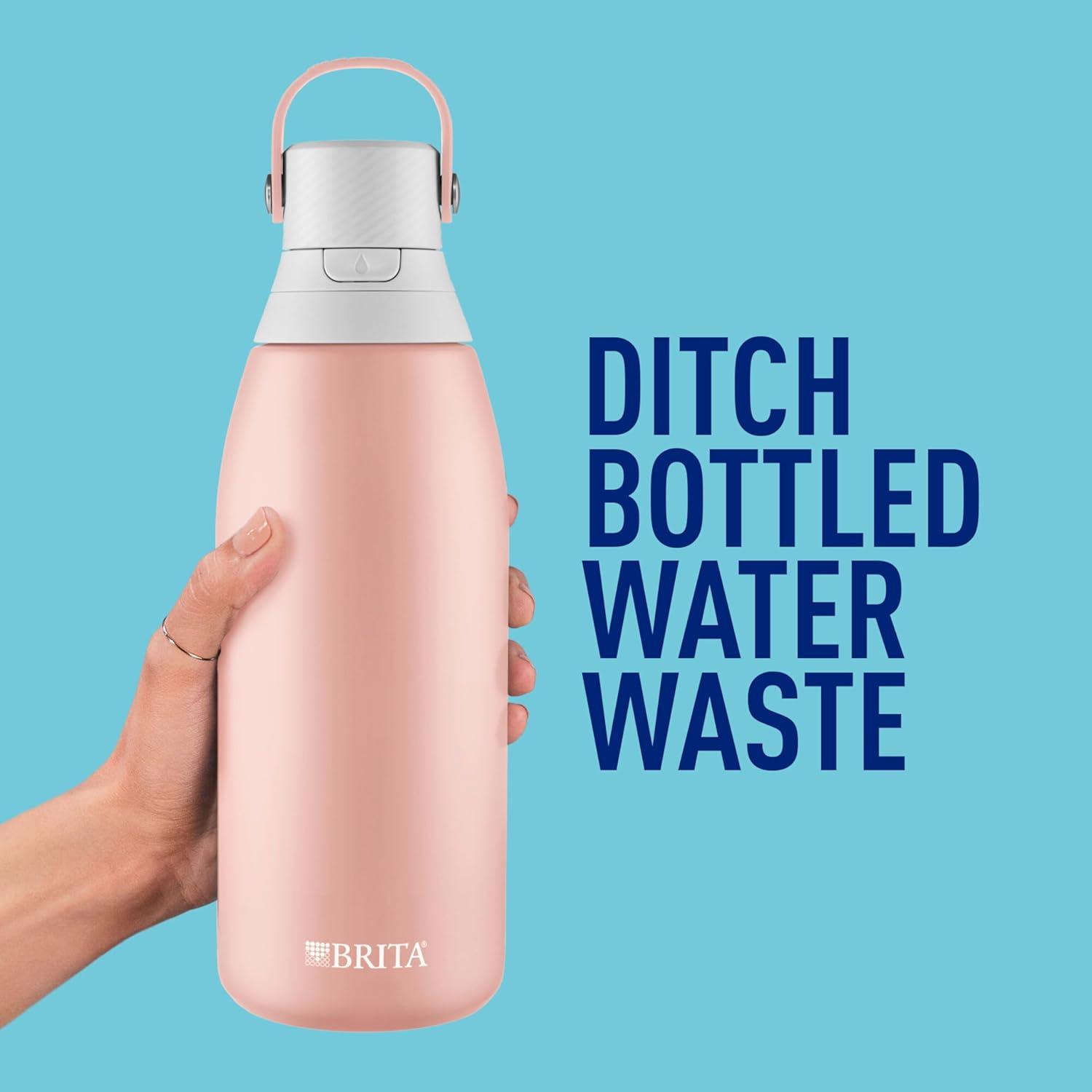 imageBrita Stainless Steel Premium Filtering Water Bottle BPAFree Reusable Insulated Replaces 300 Plastic Water Bottles Filter Lasts 2 Months or 40 Gallons Includes 1 Filter Rose  32 oz32 Ounces Pack of 12