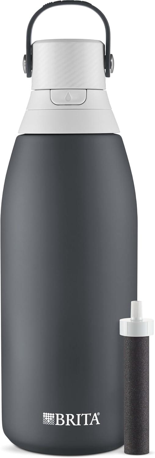 imageBrita Stainless Steel Premium Filtering Water Bottle BPAFree Reusable Insulated Replaces 300 Plastic Water Bottles Filter Lasts 2 Months or 40 Gallons Includes 1 Filter Carbon  32 oz32 Ounces