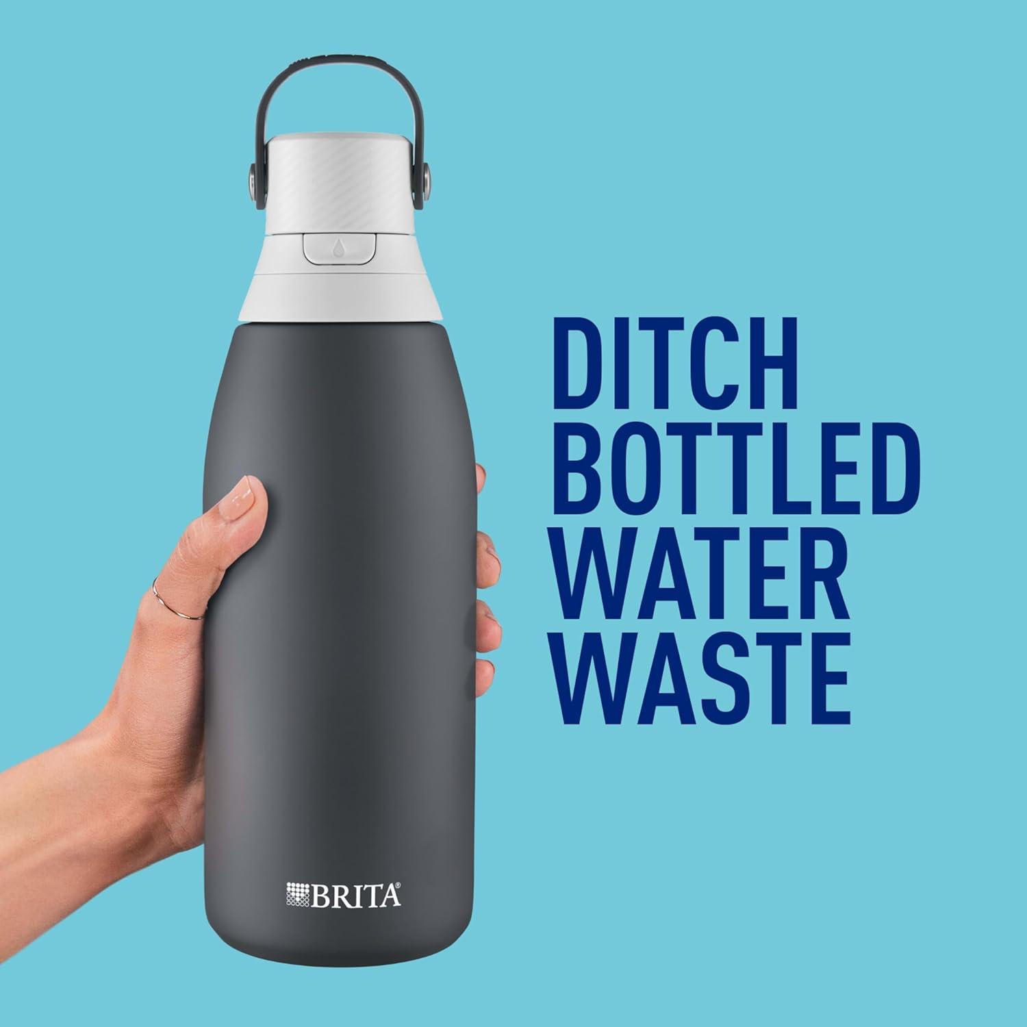 imageBrita Stainless Steel Premium Filtering Water Bottle BPAFree Reusable Insulated Replaces 300 Plastic Water Bottles Filter Lasts 2 Months or 40 Gallons Includes 1 Filter Carbon  32 oz32 Ounces