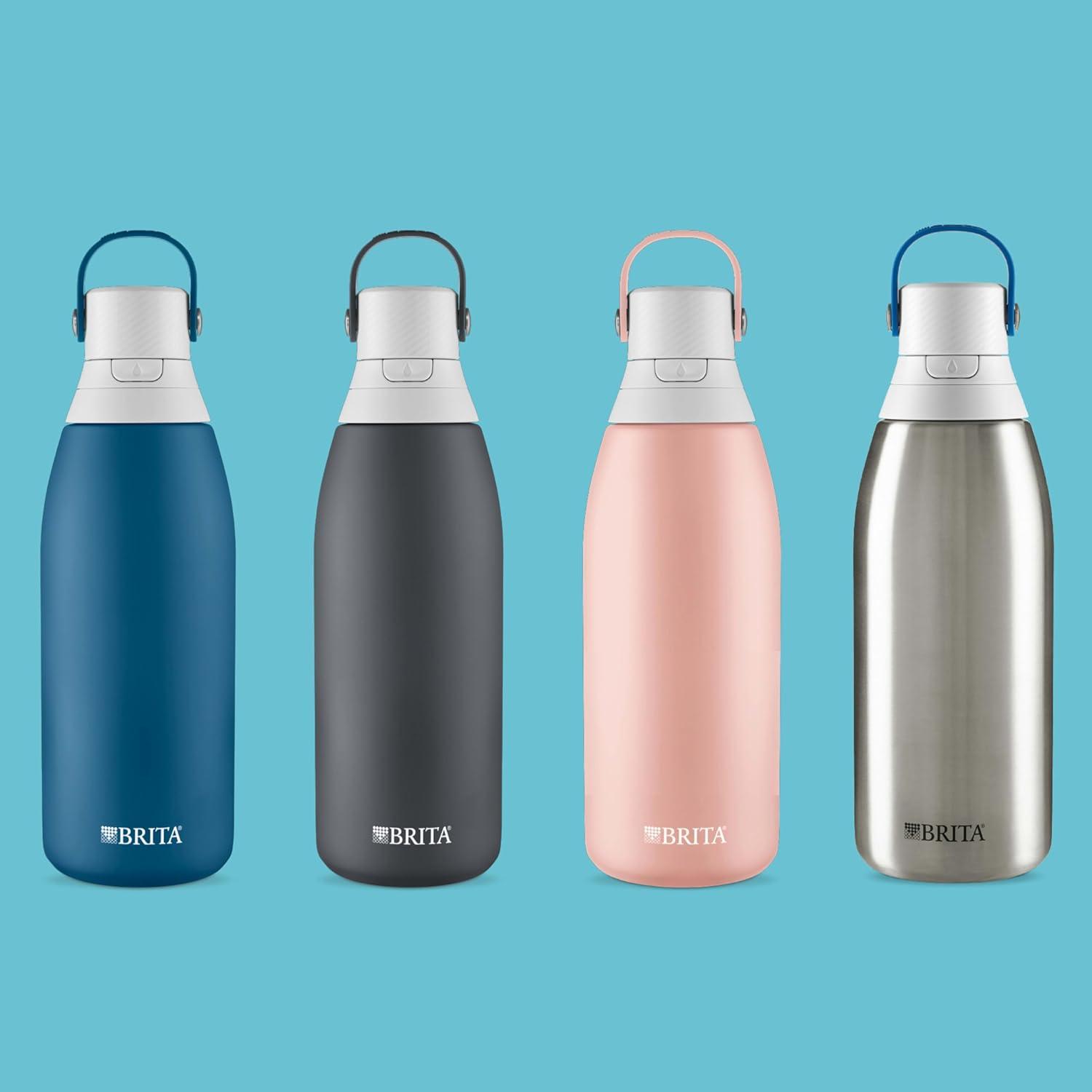 imageBrita Stainless Steel Premium Filtering Water Bottle BPAFree Reusable Insulated Replaces 300 Plastic Water Bottles Filter Lasts 2 Months or 40 Gallons Includes 1 Filter Carbon  32 oz32 Ounces