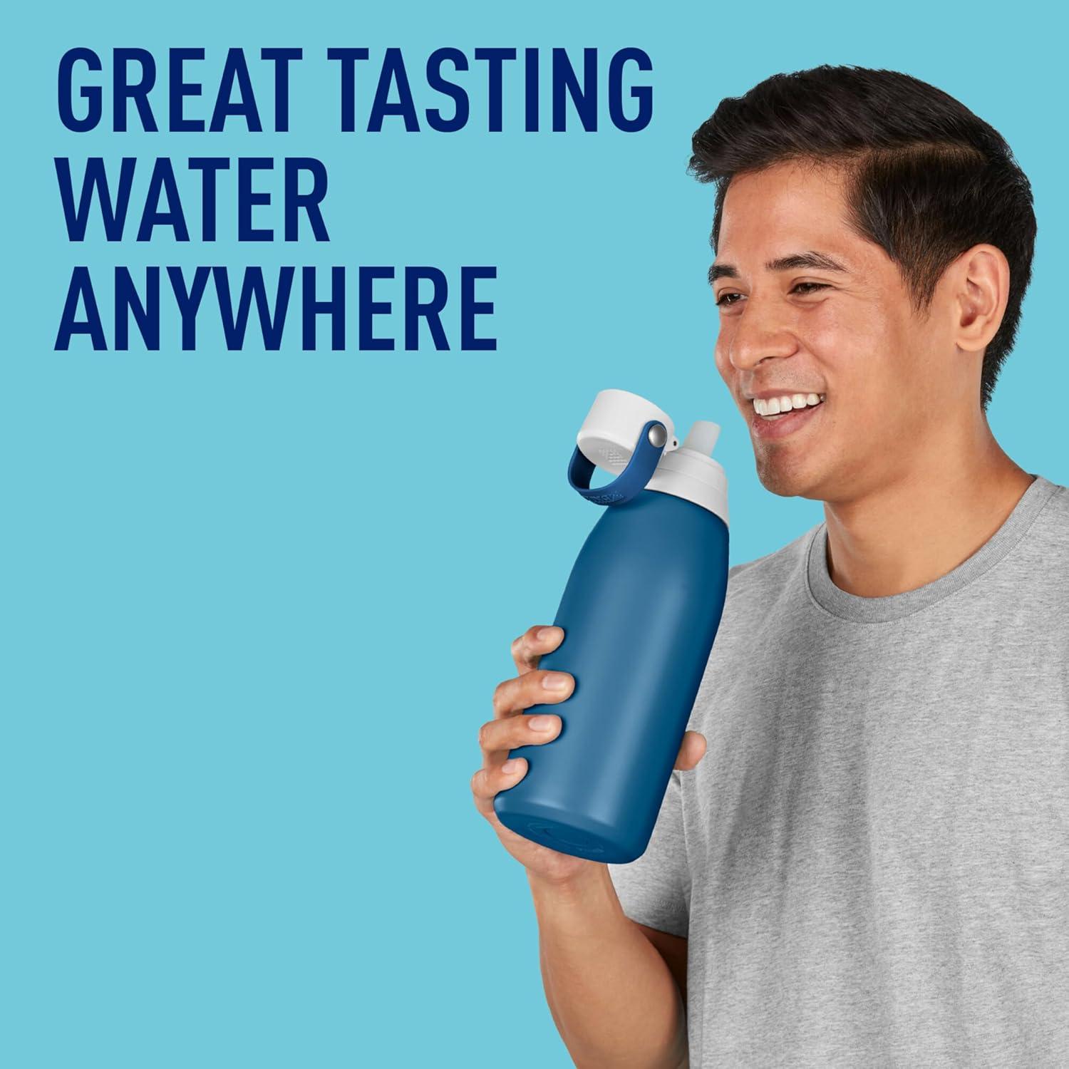 imageBrita Stainless Steel Premium Filtering Water Bottle BPAFree Reusable Insulated Replaces 300 Plastic Water Bottles Filter Lasts 2 Months or 40 Gallons Includes 1 Filter Marina  32 oz32 Ounces