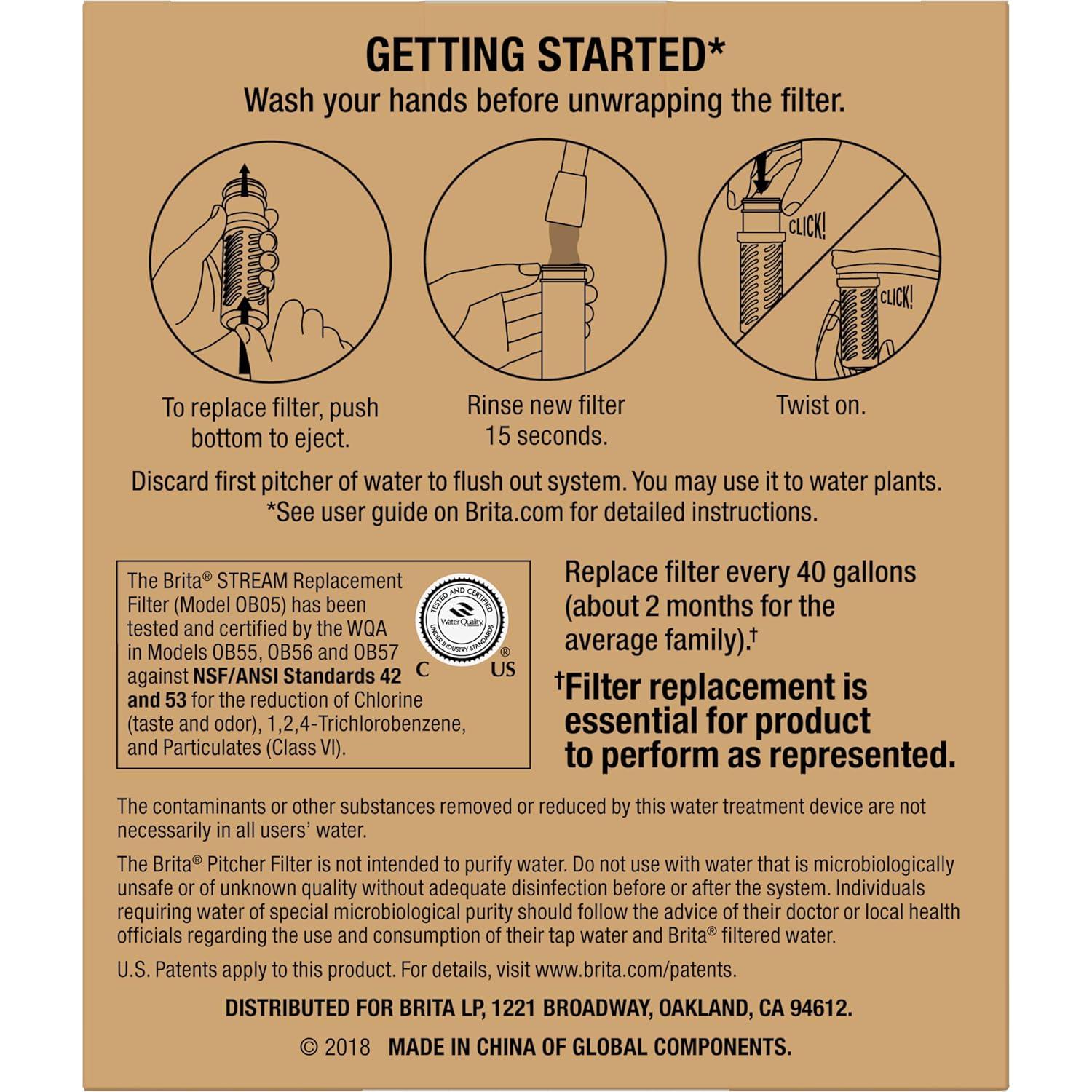 imageBrita Stream Pitcher Water Filter for Pitchers and Dispensers BPAFree Replaces 1800 Plastic Water Bottles a Year Lasts Two Months or 40 Gallons Includes 2 Filters