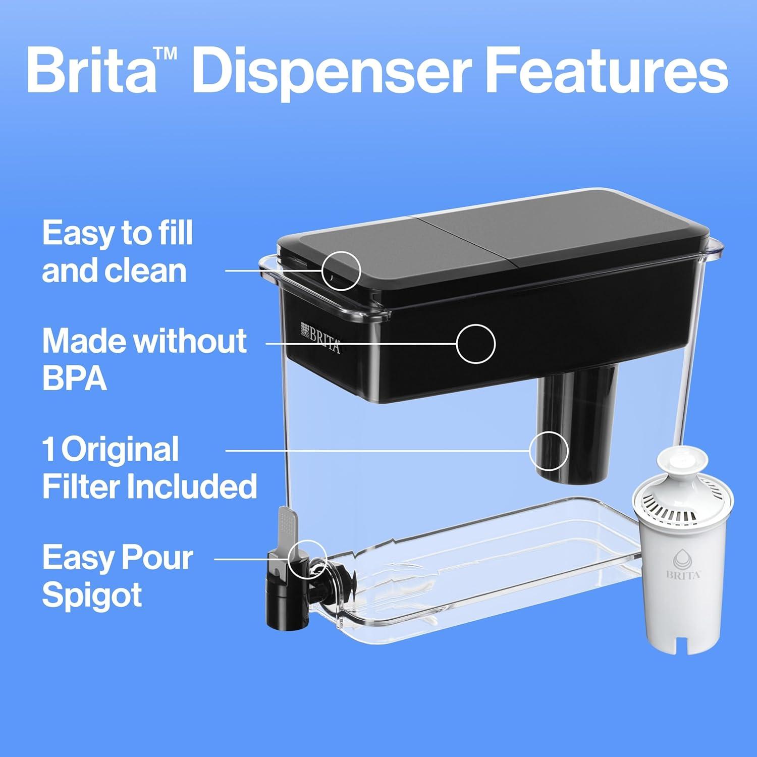 imageBrita UltraMax Large Water Dispenser With Standard Filter BPAFree Reduces Copper Cadmium and Mercury Impurities Lasts 2 Months or 40 Gallons Includes 1 Filter Kitchen Accessories Large 27Cup