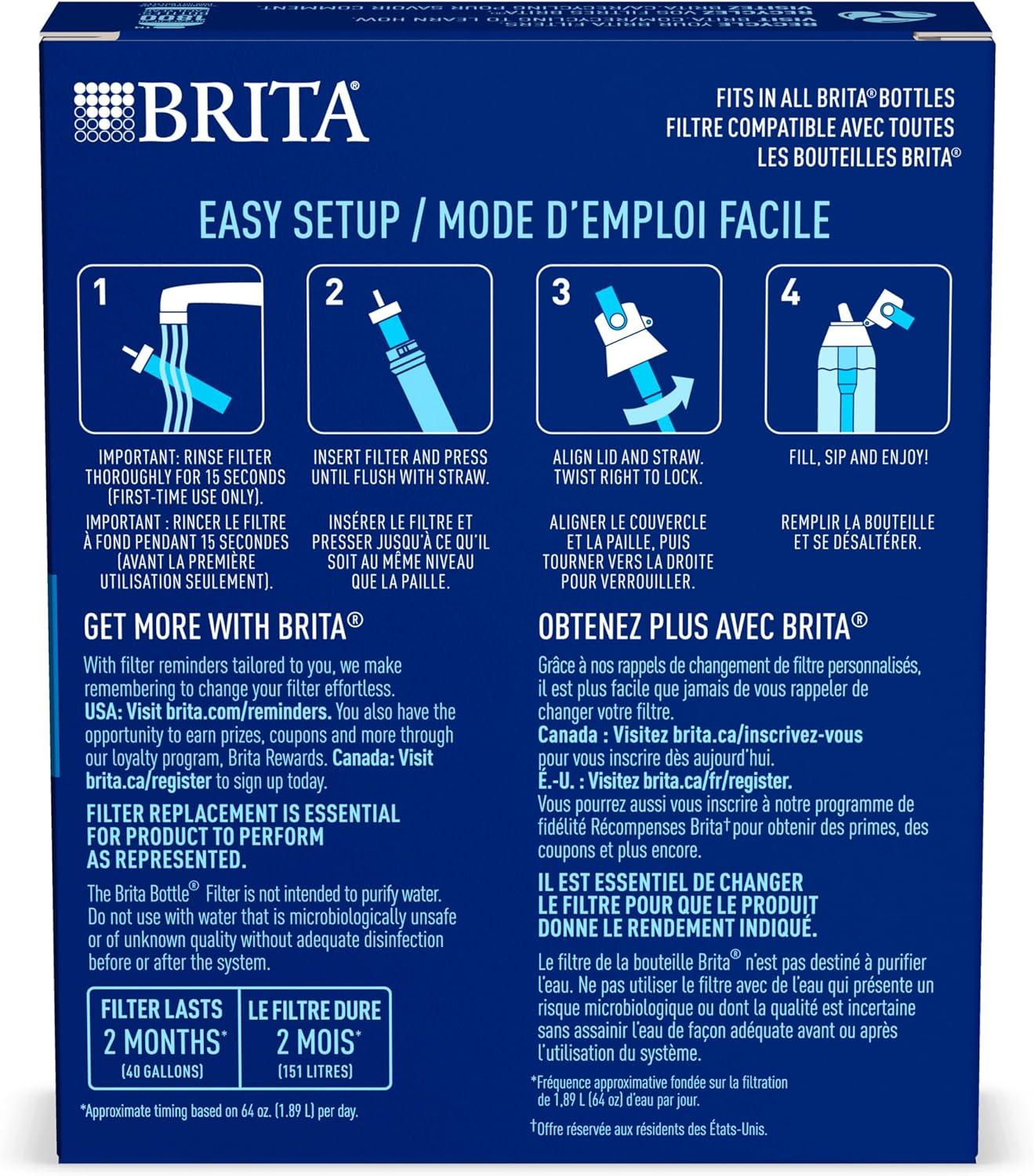 imageBrita Water Bottle Replacement Filters BPAFree Replaces 1800 Plastic Water Bottles a Year Lasts Two Months or 40 Gallons Includes 3 Filters