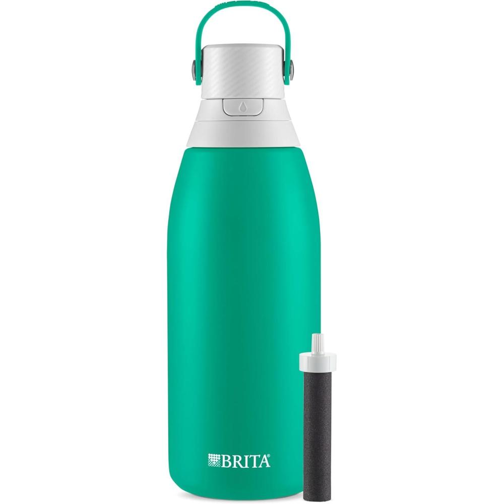 imageBrita Insulated Filtered Water Bottle with Straw Reusable Stainless Steel Metal Blue Jay 20 OunceJade