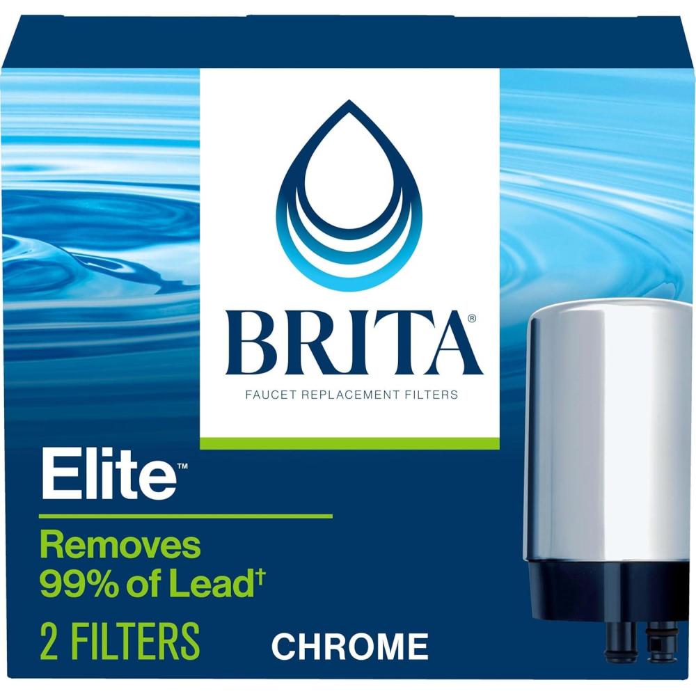 imageBrita Faucet Water Filter for Sink Water Filtration System BPAFree Reduces 99 of Lead Replaces 750 Plastic Water Bottles Lasts Four Months or 100 Gallons Includes 2 Filters Chrome