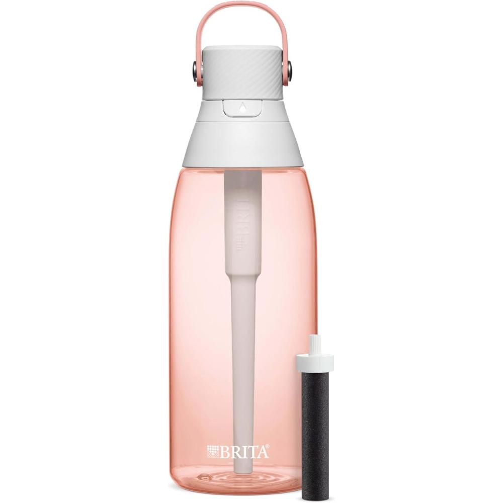 imageBrita HardSided Plastic Premium Filtering Water Bottle BPAFree Reusable Replaces 300 Plastic Water Bottles Filter Lasts 2 Months or 40 Gallons Includes 1 Filter Blush  36 oz