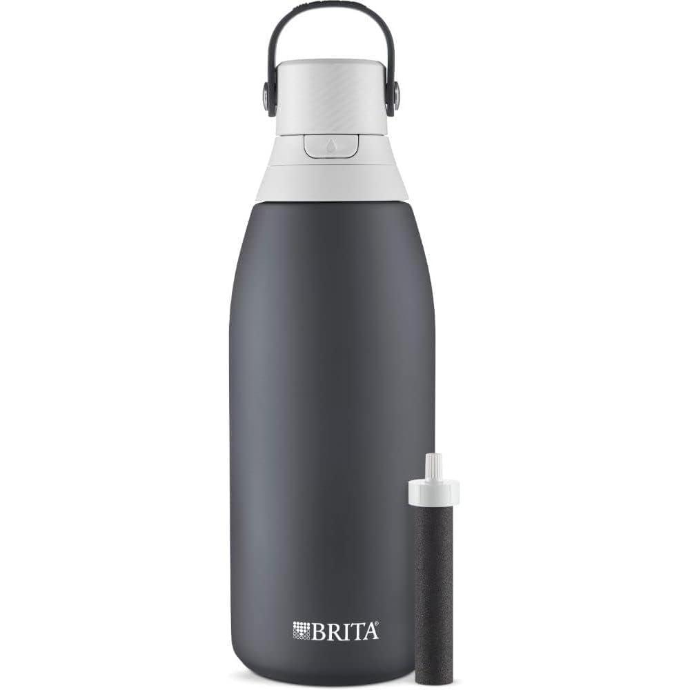 imageBrita Stainless Steel Premium Filtering Water Bottle BPAFree Reusable Insulated Replaces 300 Plastic Water Bottles Filter Lasts 2 Months or 40 Gallons Includes 1 Filter Carbon  32 oz32 Ounces