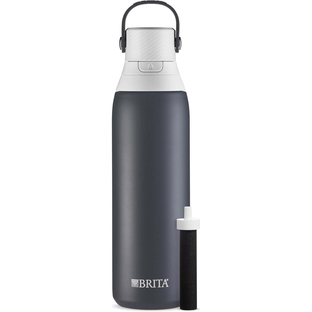 imageBrita Stainless Steel Premium Filtering Water Bottle BPAFree Reusable Insulated Replaces 300 Plastic Water Bottles Filter Lasts 2 Months or 40 Gallons Includes 1 Filter Glacier  20 ozCarbon