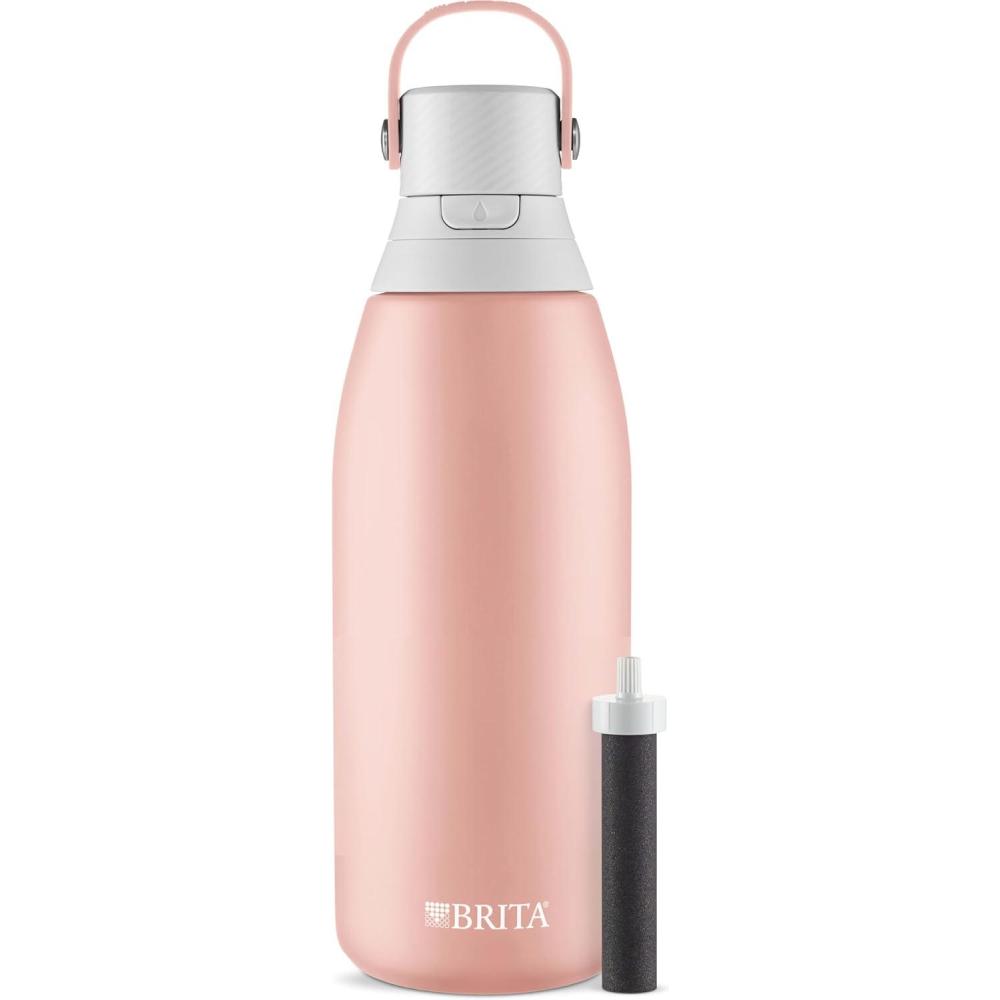 imageBrita Stainless Steel Premium Filtering Water Bottle BPAFree Reusable Insulated Replaces 300 Plastic Water Bottles Filter Lasts 2 Months or 40 Gallons Includes 1 Filter Rose  32 oz32 Ounces Pack of 12