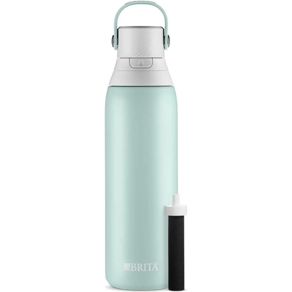 imageBrita Stainless Steel Premium Filtering Water Bottle BPAFree Reusable Insulated Replaces 300 Plastic Water Bottles Filter Lasts 2 Months or 40 Gallons Includes 1 Filter Glacier  20 ozGlacier