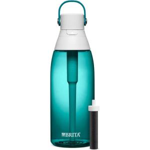 imageBrita HardSided Plastic Premium Filtering Water Bottle BPAFree Reusable Replaces 300 Plastic Water Bottles Filter Lasts 2 Months or 40 Gallons Includes 1 Filter Sea Glass  36 oz