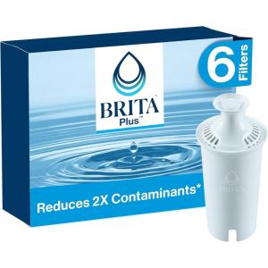 imageBrita Plus Water Filter BPAFree HighDensity Replacement Filter for Pitchers and Dispensers Reduces 2x Contaminants Lasts Two Months or 40 Gallons Includes 3 Filters6 Count