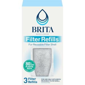 imageBrita Refillable Water Filter Refill Packs for Pitchers and Dispensers BPAFree 80 Less Plastic Each Lasts Two Months For Use with Refillable Shell Sold Separately 3 Filters3 Refills