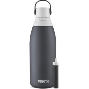 imageBrita Stainless Steel Premium Filtering Water Bottle BPAFree Reusable Insulated Replaces 300 Plastic Water Bottles Filter Lasts 2 Months or 40 Gallons Includes 1 Filter Carbon  32 oz32 Ounces