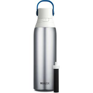 imageBrita Stainless Steel Premium Filtering Water Bottle BPAFree Reusable Insulated Replaces 300 Plastic Water Bottles Filter Lasts 2 Months or 40 Gallons Includes 1 Filter Glacier  20 ozStainless Steel
