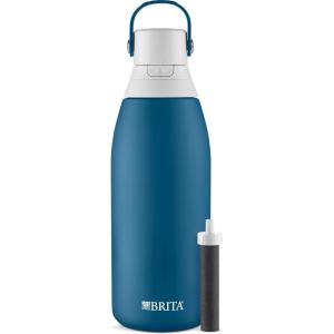 imageBrita Stainless Steel Premium Filtering Water Bottle BPAFree Reusable Insulated Replaces 300 Plastic Water Bottles Filter Lasts 2 Months or 40 Gallons Includes 1 Filter Marina  32 oz32 Ounces