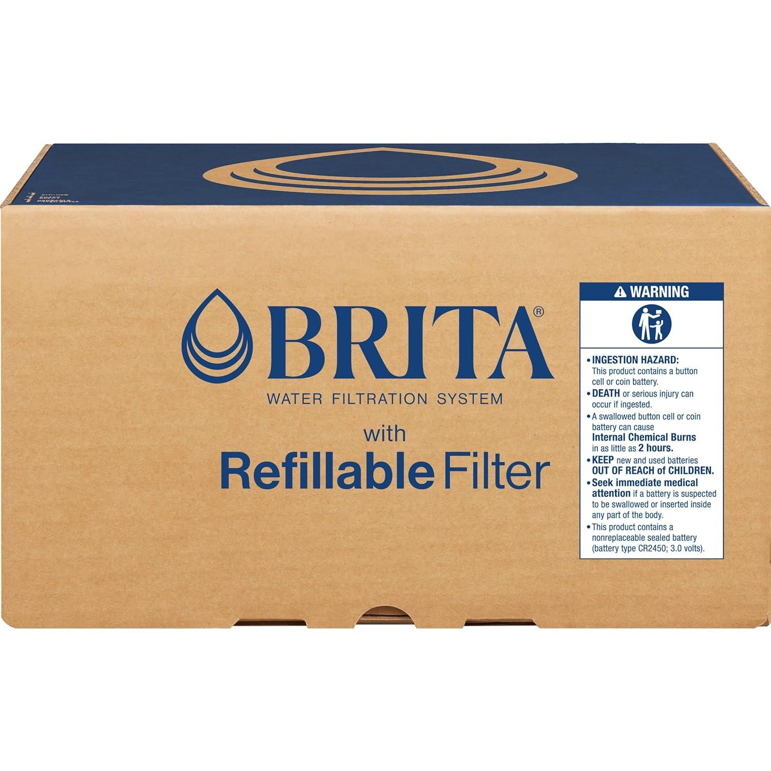 imageBrita Refillable Water Filtration System with Large 10 Cup Pitcher 1 Shell and 1 Filter SmartLight Change Indicator BPAFree 80 Less Plastic Lasts Two Months Large 10Cup Capacity White