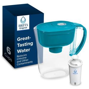 imageBrita Small 6 Cup Water Filter Pitcher 1 BritaPlus Filter Metro Clear Package May VaryTurquoise